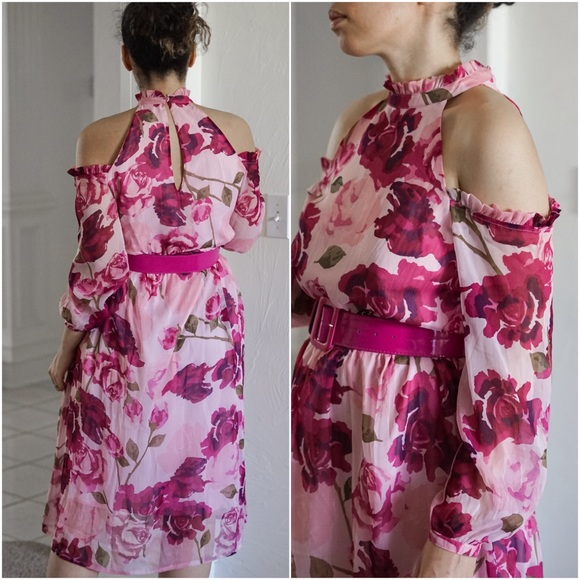 Pink Floral Off Shoulder Midi Dress - Picture 8 of 12